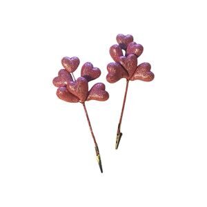 Pink Glitter Heart Picks Set of 2 — Valentine Heart Floral Picks for Wreaths
